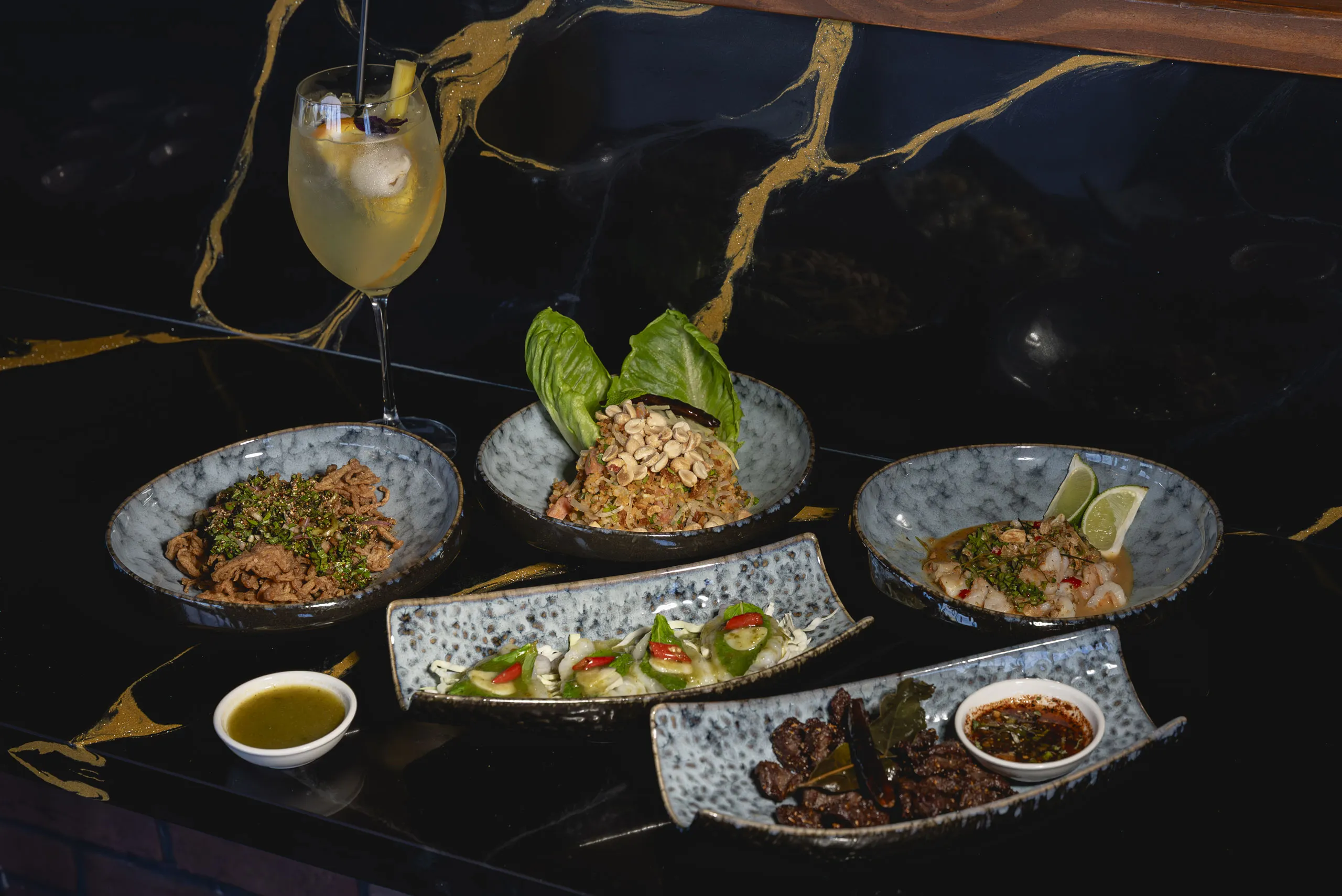 A spread of modern Thai dishes at Amata